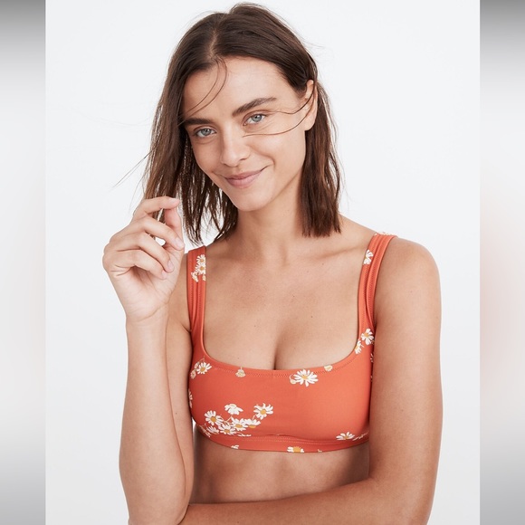Madewell Retro High-Waisted Balconette Bikini Top & Bottom- Orange Daisies- Med - Picture 7 of 15